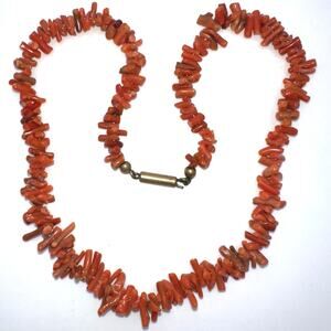 Antique genuine red coral branches beads beaded graduated 17” necklace